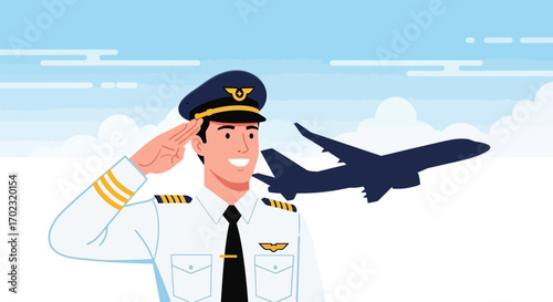 Pilot Greeting Passengers As Plane Ascends Into The Serene Cloudy Sky In Flight
