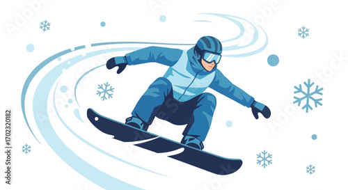Snowboarder enjoying winter sports jumping in a vector illustration isolated on white