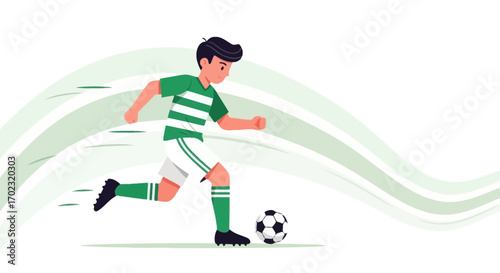 Soccer Player Dribbling Ball During Match, Vector Illustration, Dynamic Action Concept
