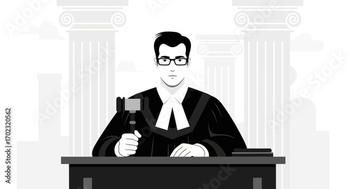 Solemn Judge At Courtroom Holding Gavel, Ready To Deliver Legal Judgement