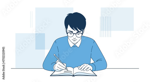 Student Concentrating On Writing In A Notebook During A Study Session