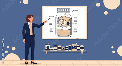 Presentation Detailing Internal Structure Of Substance Container Against Blue Background Visual