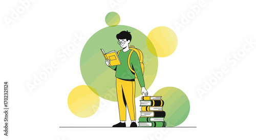 Student Immersion: A Reading Enthusiast Absorbed in Knowledge Surrounded by Literature