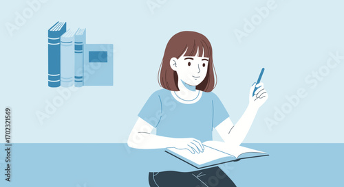 Reading And Planning: A Student Woman Focused On Her Studies, Education Concept