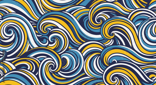 Abstract background with stylized swirling blue and yellow waves