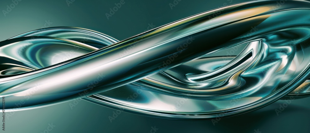 Obraz premium blue curve wave dynamic flow abstract chrome silver metallic abstract wallpaper.