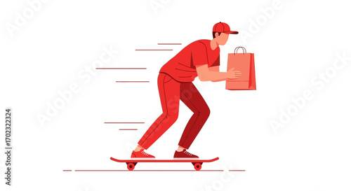 Swift Delivery: Skateboarder Delivering Package with Speed and Efficiency for Modern Conveyance