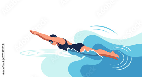 Swimmer Gliding Beautifully Through Refreshing Water Representing Vitality and Health