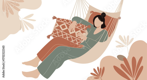 Relaxing Woman Asleep in Hammock on a Sunny Day, Enjoying Peaceful Moment