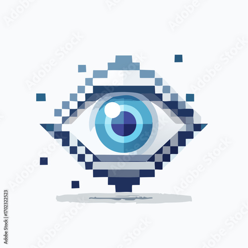 Digital Representation of an Eye: Pixelated Abstract Illustration for Design and Concepts