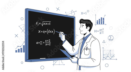 Teacher Explaining Complex Math Equations On The Blackboard In A Concise Way
