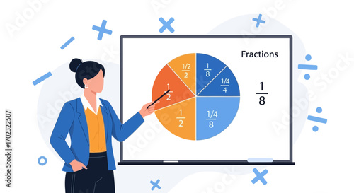 Teacher Explaining Fraction Concepts Using Visual Aid on a Whiteboard for Effective Learning