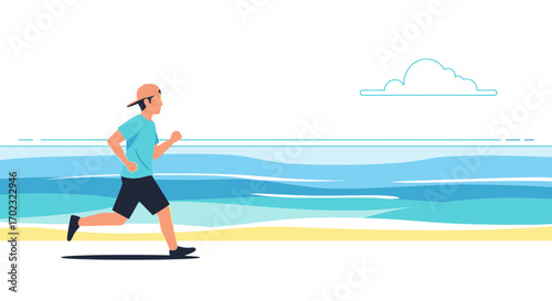 Runner Enjoying Seaside Exercise Under a Minimalist Cloud Against the Vast Ocean