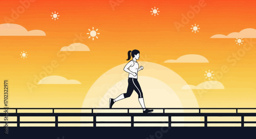Runner enjoying the sunrise or sunset with a great day of physical exercise, health