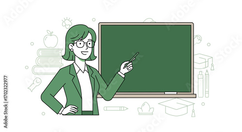 Teacher Presenting Lesson On Blackboard Using Pointer Within An Educational Environment