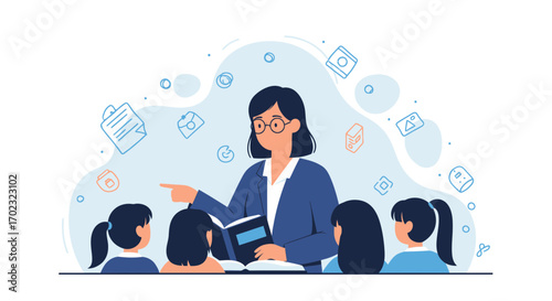 Teacher Reads to Students Teaching and Education Illustration Art Concept
