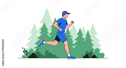 Running Athlete Energetically Sprinting In A Lush Forest Environment Perfect For Health