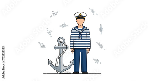 Sailor With Nautical Anchor And Knots, Vector Illustration On White Background