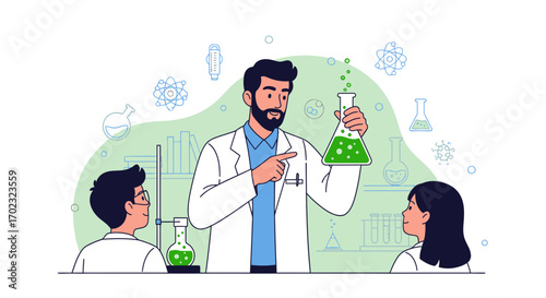 Science Teacher Explaining Chemical Reaction to Students in Laboratory