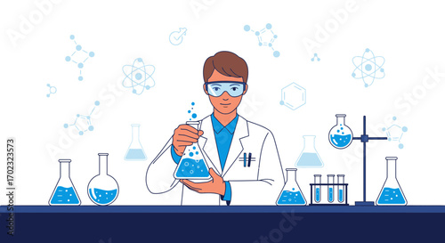 Scientific Experimentation: A Lab Technician Conducting Chemical Observations, Testing Solutions