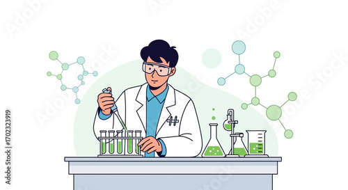 Scientist Conducting Experiments in A Laboratory Studying Molecular Structures Illustrated