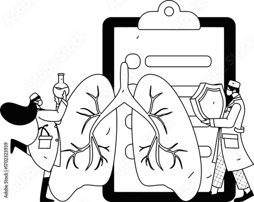 Doctors protecting lungs with cutting-edge research and advanced shield technology for respiratory health, offering preventative solutions and treatment options, securing wellness