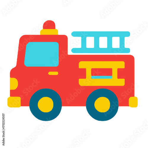 Children’s Fire Engine Toy in Flat Vector Style