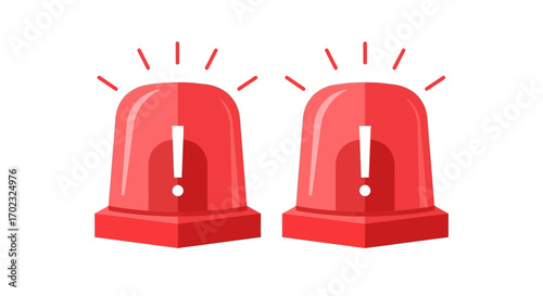 Urgent Warning Siren Lights Flashing with Exclamation Marks Signaling Danger Alert and Emergency Notification System Activation