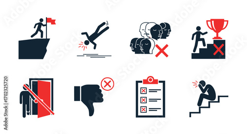 Illustrations depicting the challenges and triumphs of overcoming obstacles on the path to achieving success and personal growth