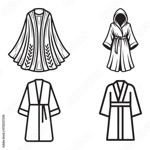 Vector Illustration of Different Types of Robes and Kimonos