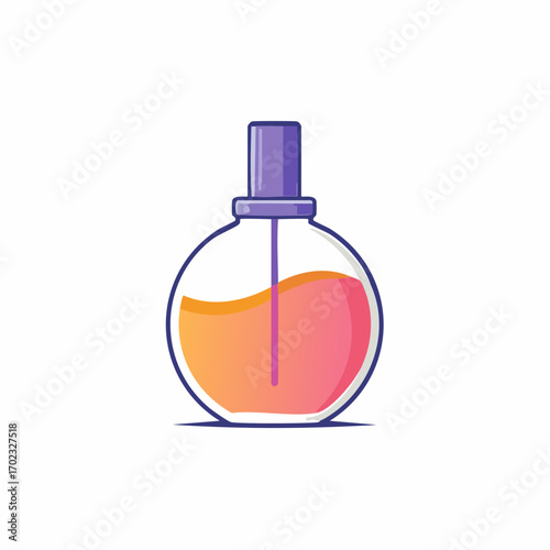 Illustration of a Stylish Perfume Bottle with a Purple Cap and Colorful Liquid Inside
