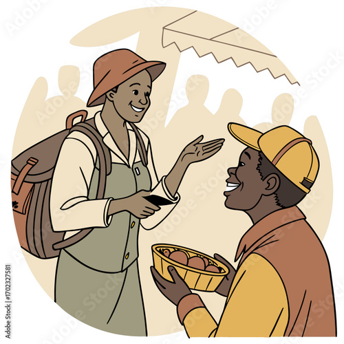Smiling People Transacting at a Vibrant Outdoor Market