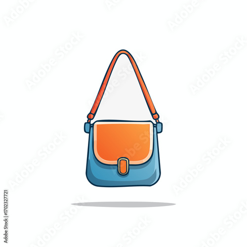 Illustration of a stylish azure satchel with a citrus-toned flap and shoulder strap for daily use