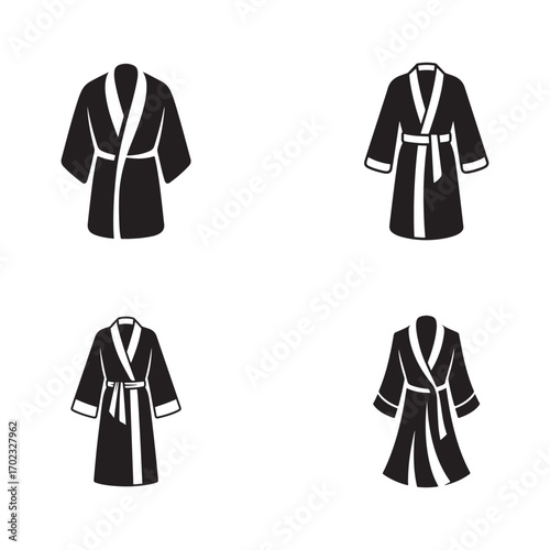 Four Simple Black and White Bathrobe Icons