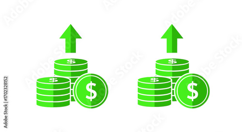 Visual Representation of Growing Stacks of Coins Illustrating Financial Increase and Profit Gains