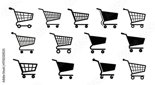 A Collection of Diverse Shopping Cart Silhouettes Representing Various Retail and E-commerce Concepts