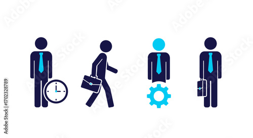 Business people icons representing concepts of career growth time management and team collaboration in professional settings