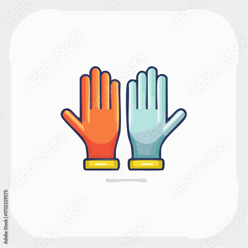 Illustration of Two Colorful Protective Gloves for Cleaning, Safety, and Sanitation Purposes