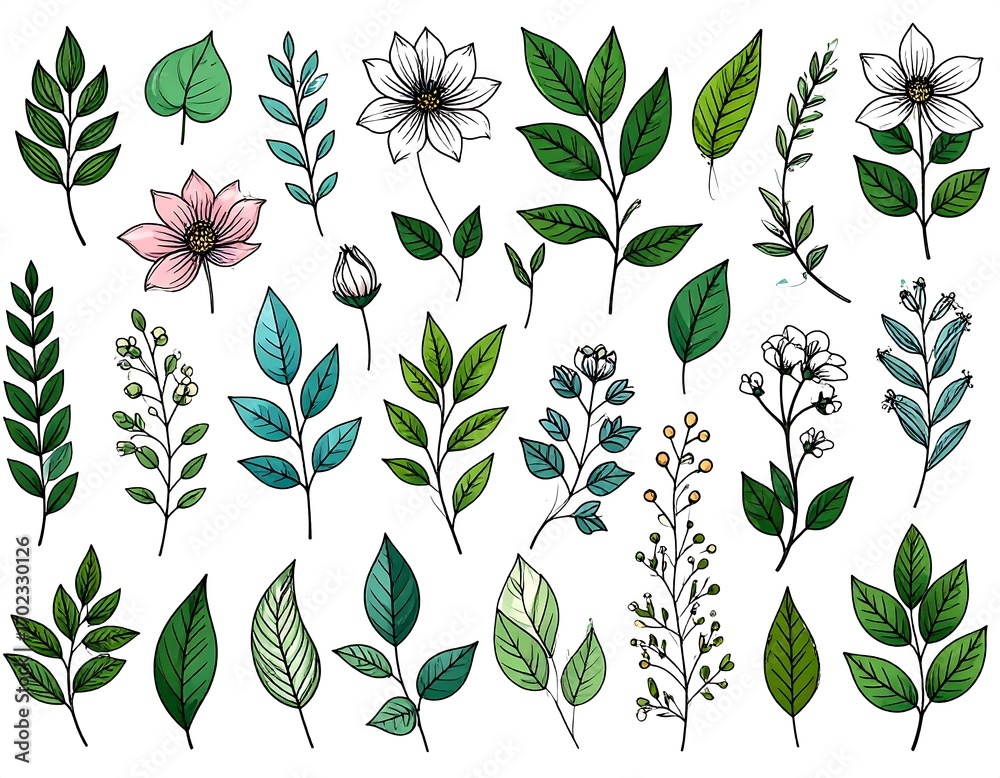 Obraz premium Collection of hand-drawn botanicals