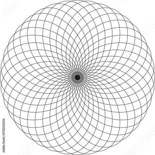 Spiral geometry designed with a radiating grid of lines expanding outward.