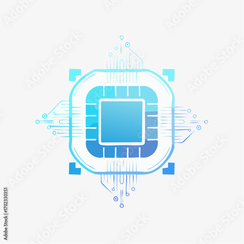 Illustrative depiction of a blue-toned central processing unit for technology and innovation