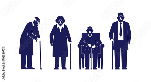 A Stylized Visual Representation of Human Aging and the Progression of Life Through Distinct Figures Portraying Different Life Stages and Social Classes