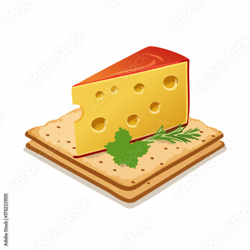 Cheese and Cracker Snack: Yellow Cheese Wedge on Crispy Crackers