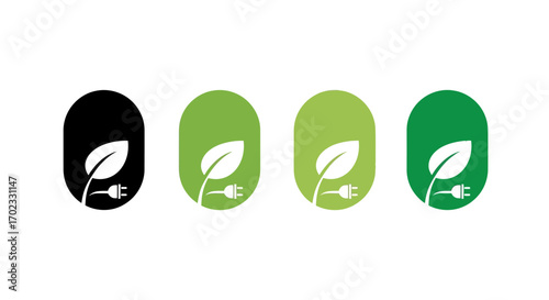 Green energy innovation symbol featuring a leaf and electrical plug representing sustainable power solutions and eco-friendly technology development