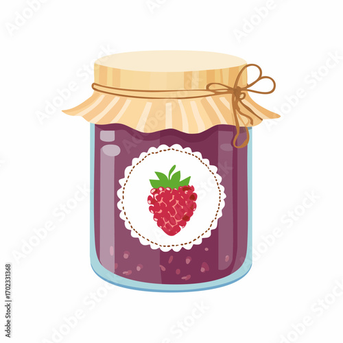 Glass Jar of Raspberry Jam with Fabric Lid