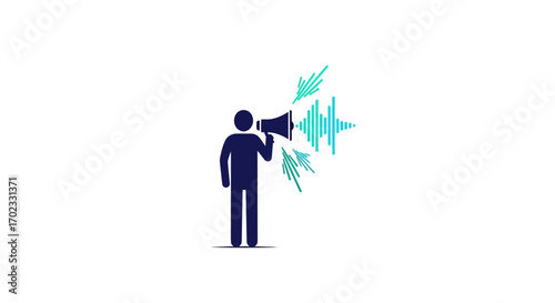 Announcing Information Through Sound Waves and Vibrations With a Person Holding a Megaphone Symbolizing Communication And Loudness