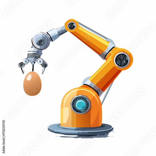 Orange Robotic Arm Handling a Brown Egg