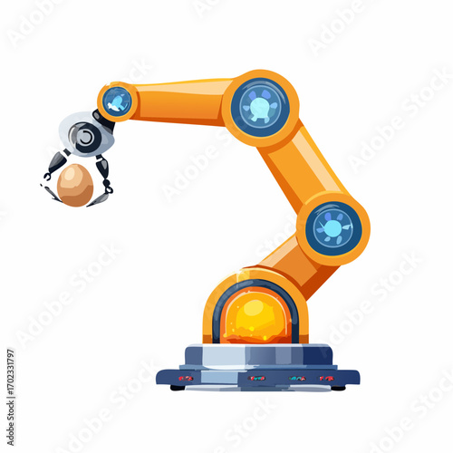 Orange Robotic Arm Manipulating a Sphere on White Background