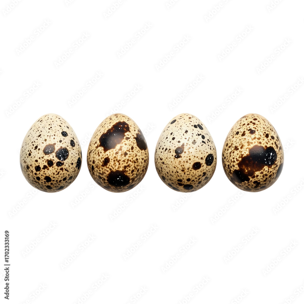 Obraz premium Four quail eggs isolated on transparent background
