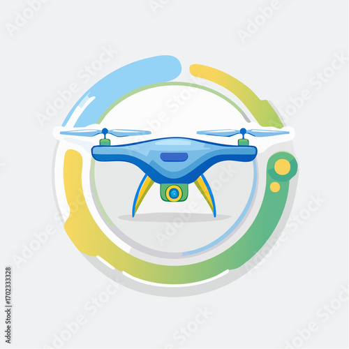 Modern drone illustration with a circular design showing technological progress and advancement